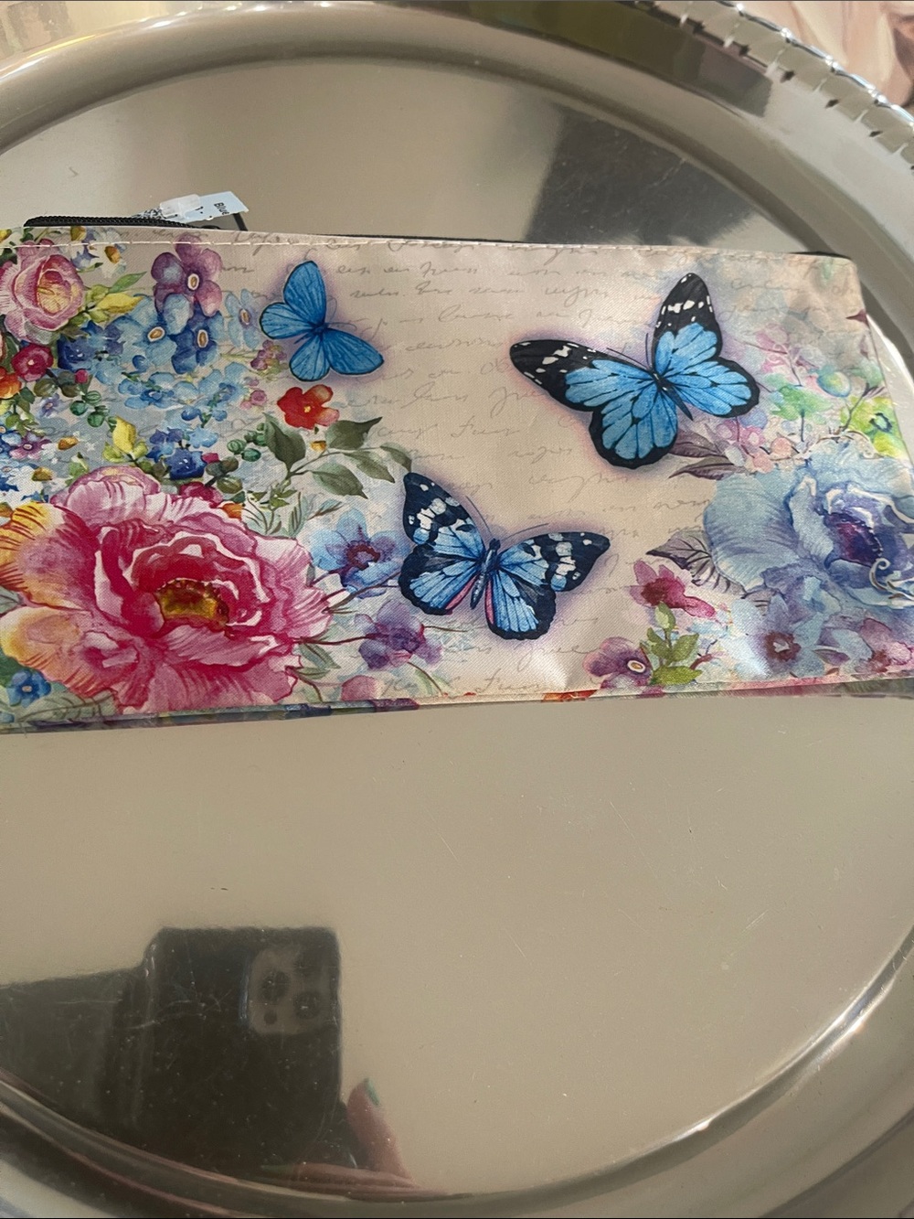 Floral & Blue Butterfly Wristlet Pouch